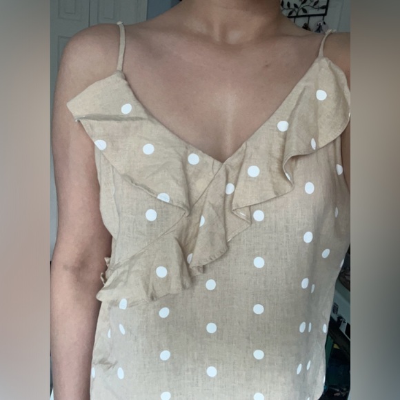 Polka Dot Ruffled Wrap-Effect Cami Blouse Linen - Picture 4 of 6